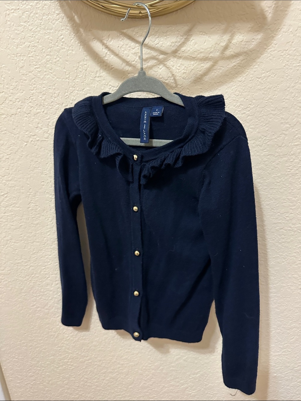 3/30$ Janie and Jack Navy Blue Ruffle Collar Cardigan